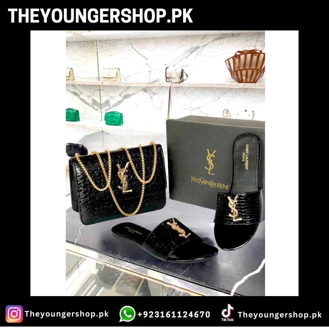 THEYOUNGERSHOP ULTIMATE LUXURY COMBO DEAL - YSL CROSS BODY BAG & YSL SLIDES - BLACK