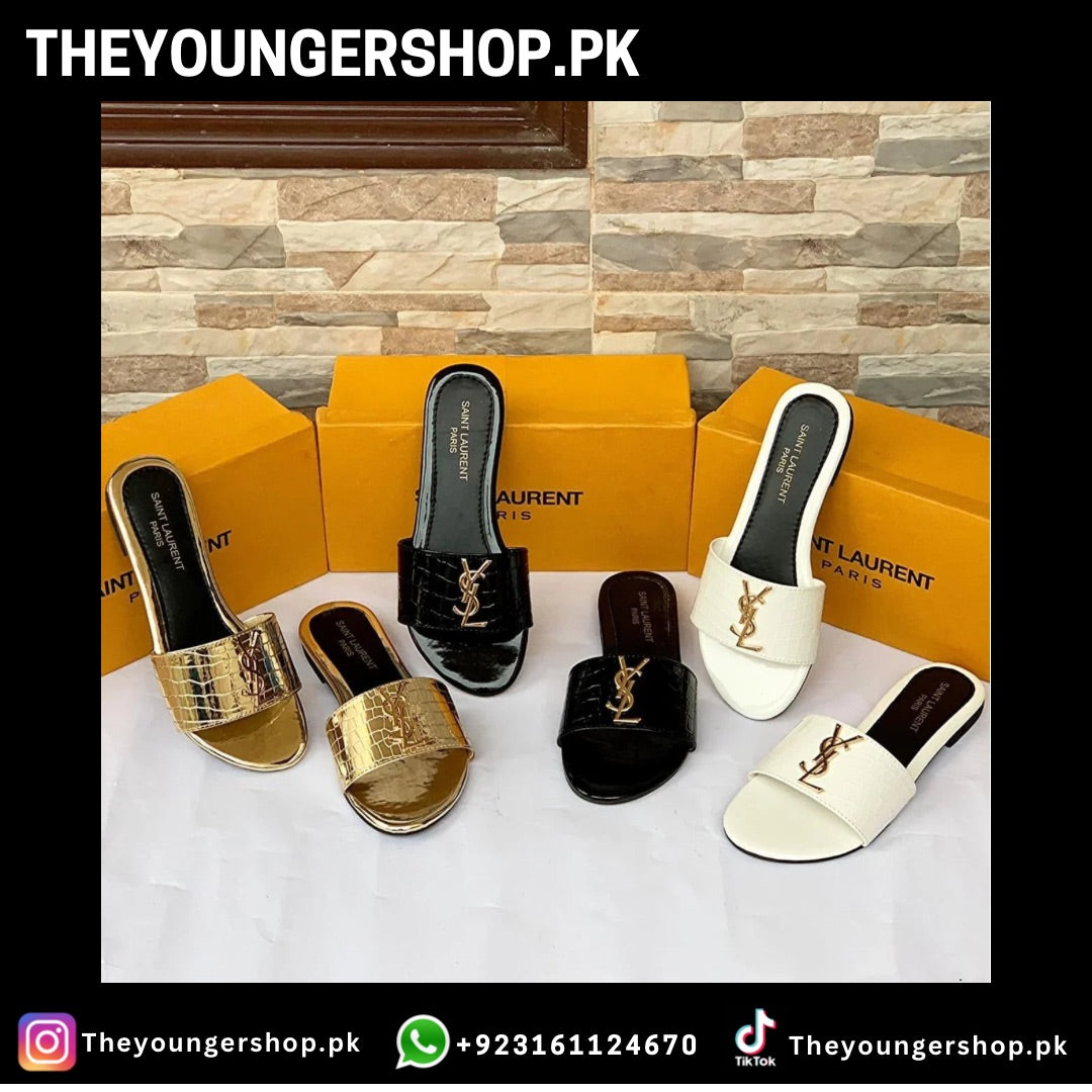 YSL CROCODILE SLIPPERS - GOLDEN