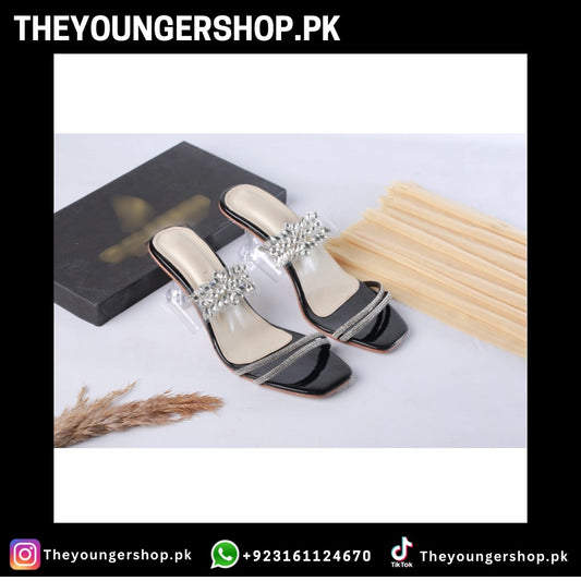 THEYOUNGERSHOP CRYSTAL FLOWER HEELS - BLACK