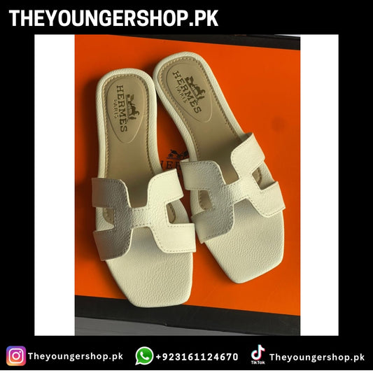 HERMES PARIS FLAT SLIPPERS - WHITE