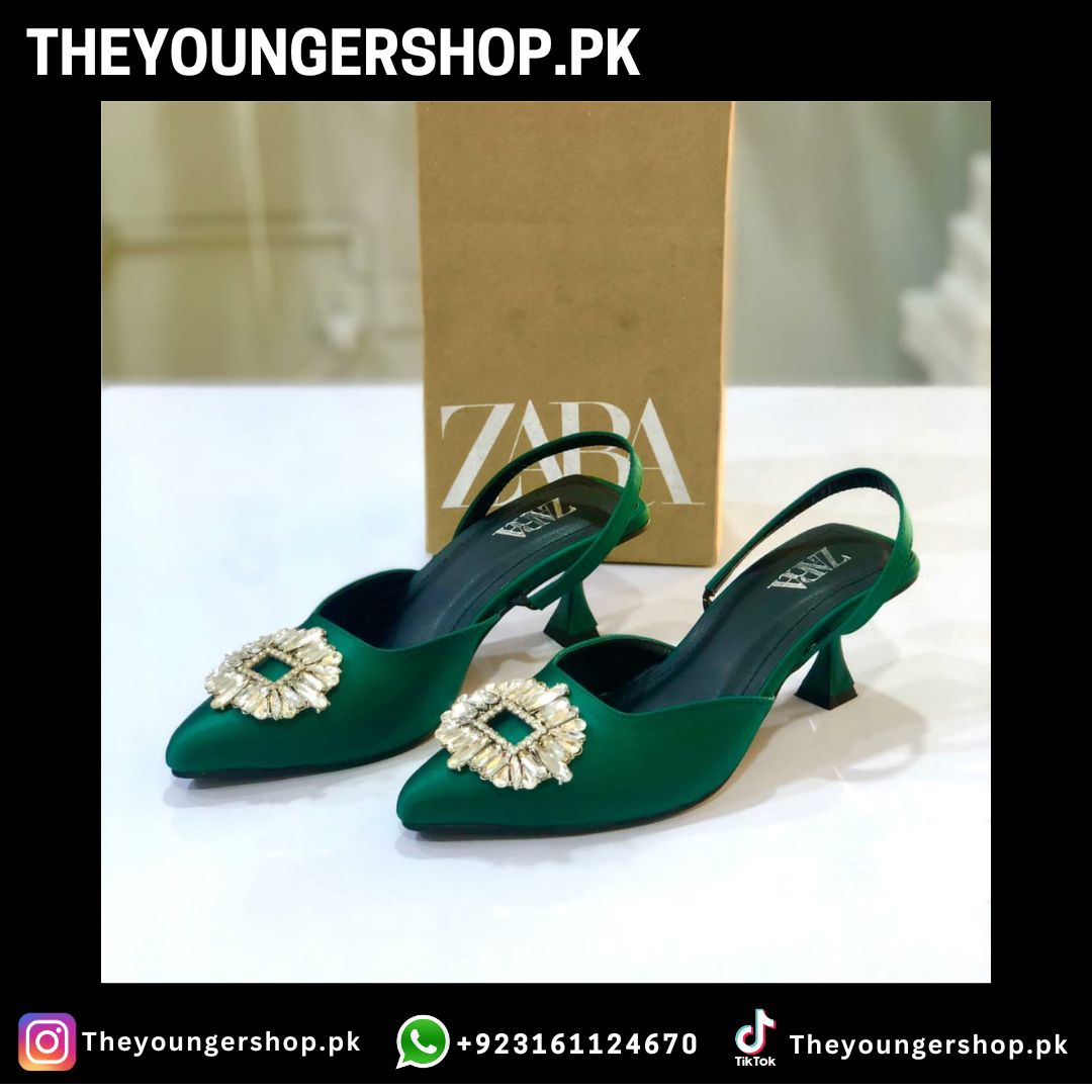 EMBELLISHED KITTEN HEELS - GREEN