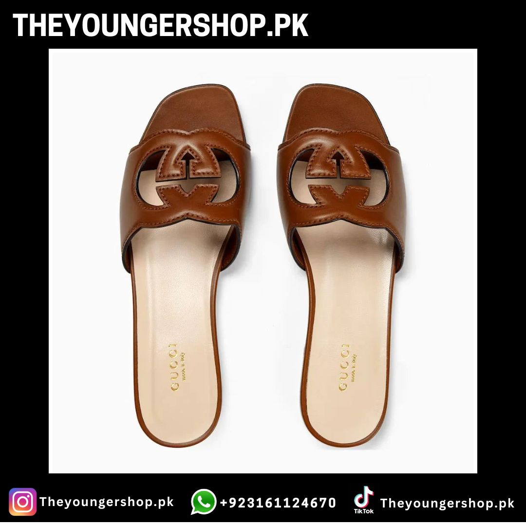 THEYOUNGERSHOP INTERLOCKING G CUT-OUT SLIDE SANDAL - BROWN