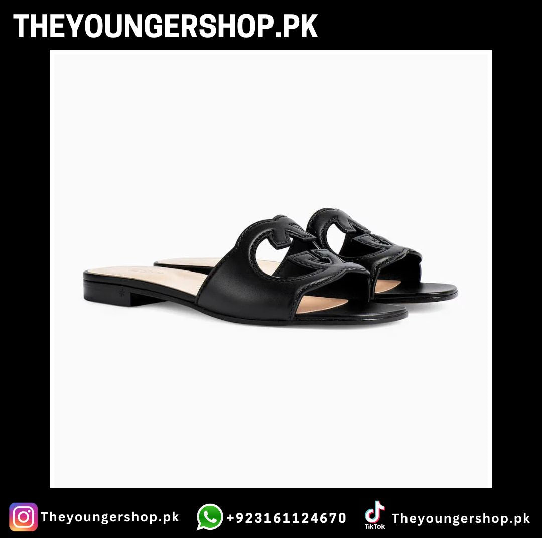 THEYOUNGERSHOP INTERLOCKING G CUT-OUT SLIDE SANDAL - BLACK