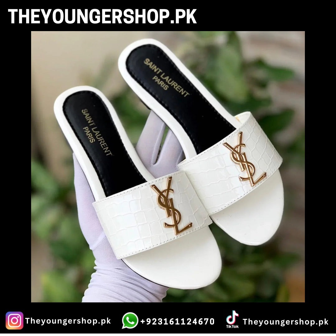 YSL CROCODILE SLIPPERS - WHITE