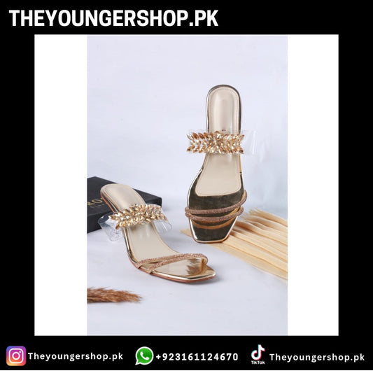 THEYOUNGERSHOP CRYSTAL FLOWER HEELS - Golden