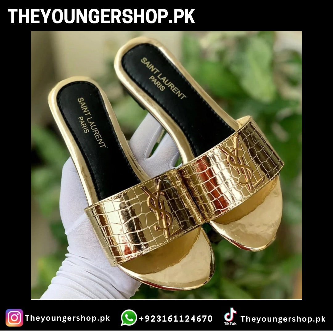 YSL CROCODILE SLIPPERS - GOLDEN