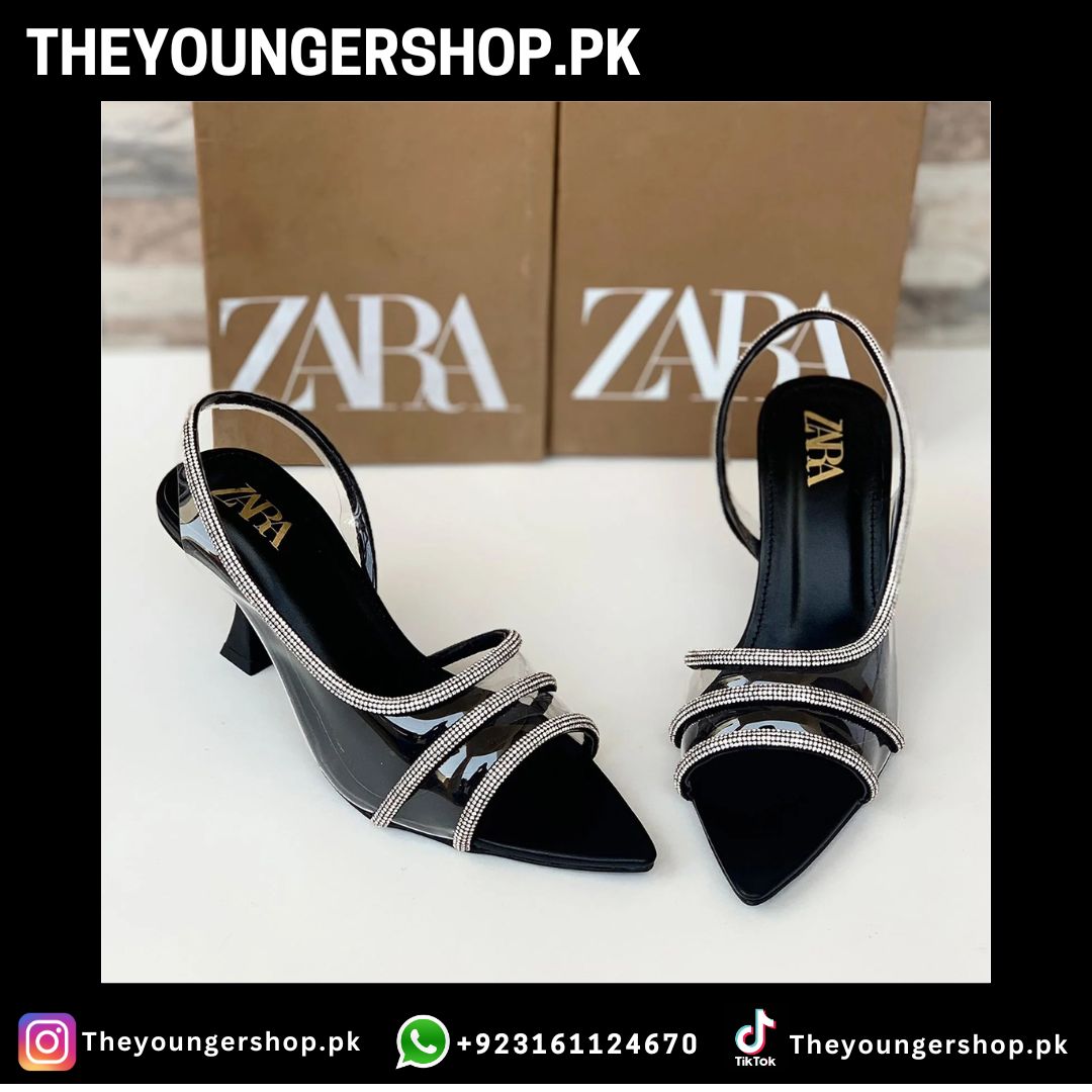 ZARA VINYL EMBELLISHED Diamante Heels - BLACK