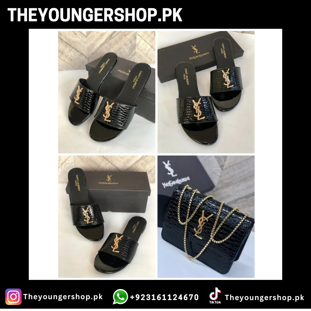 THEYOUNGERSHOP ULTIMATE LUXURY COMBO DEAL - YSL CROSS BODY BAG & YSL SLIDES - BLACK