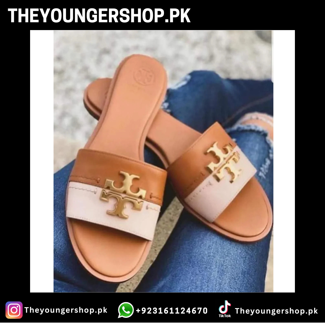 THEYOUNGERSHOP TB CASUAL SLIDES - BROWN & WHITE