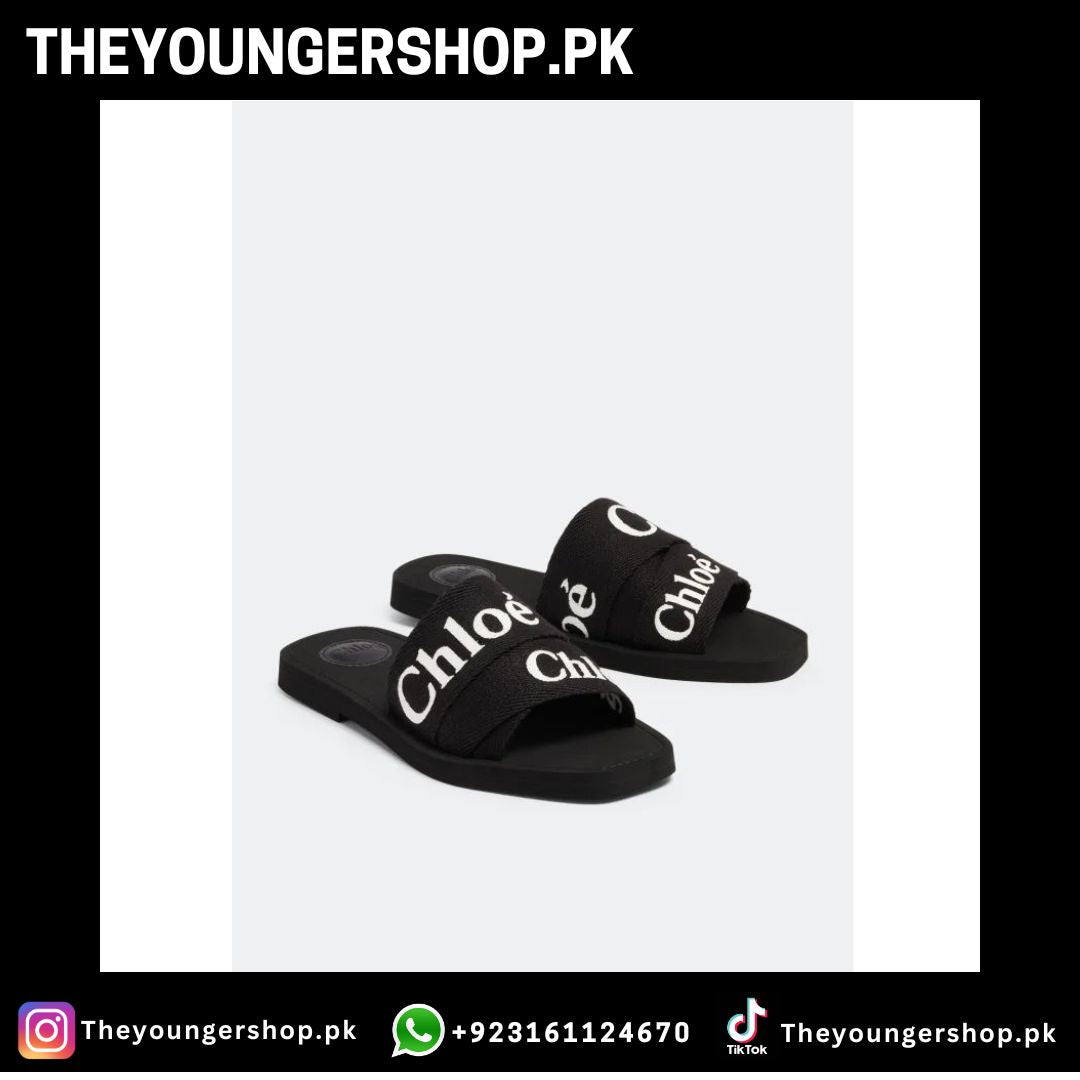 CHLOE WOODY FLAT SLIPPERS - FULL BLACK