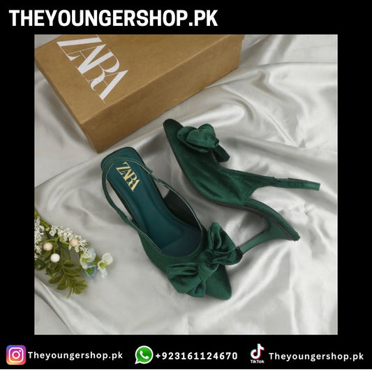 ZARA TAI KNOT HEELS - GREEN