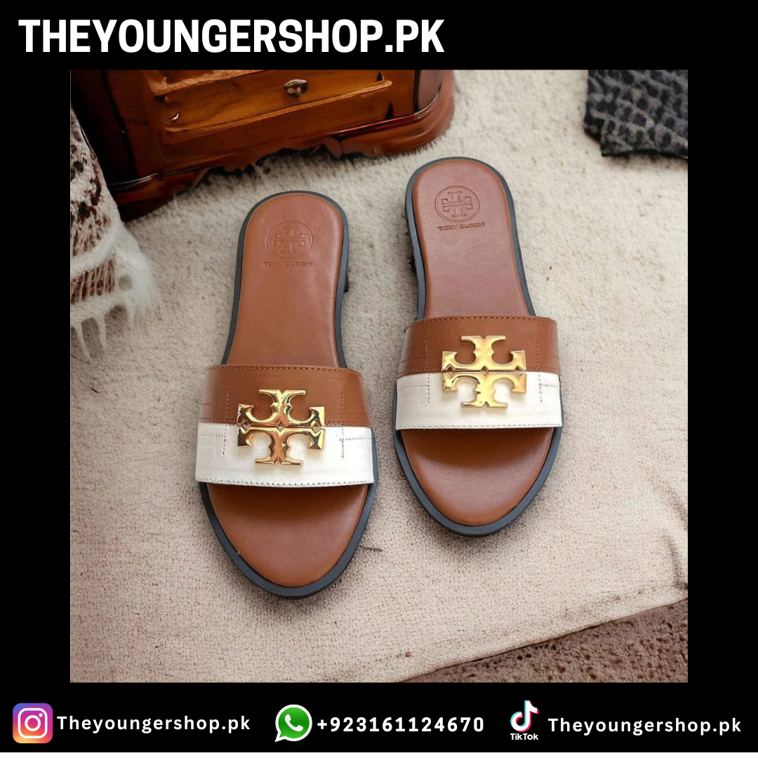 THEYOUNGERSHOP TB CASUAL SLIDES - BROWN & WHITE