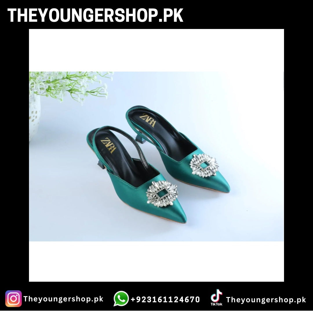 EMBELLISHED KITTEN HEELS - GREEN