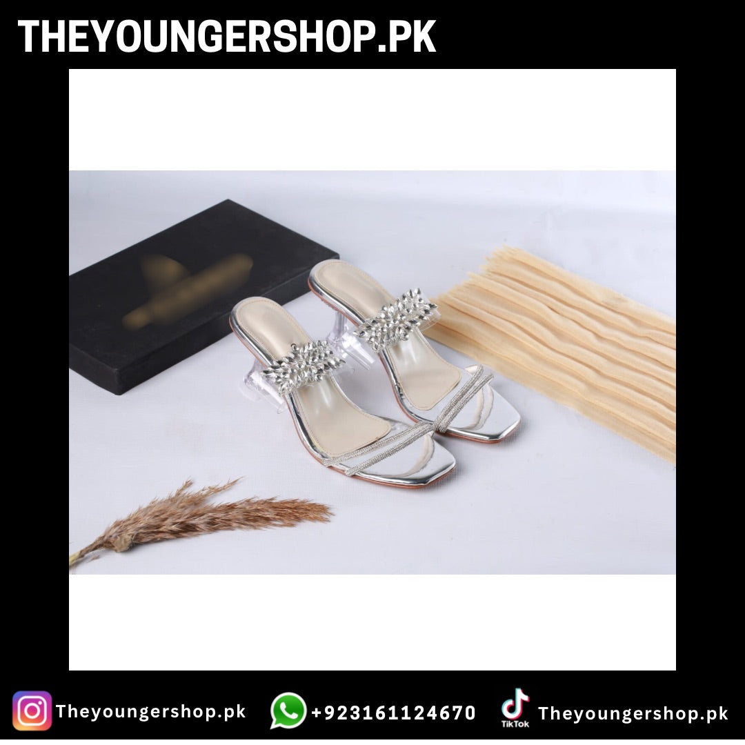 THEYOUNGERSHOP CRYSTAL FLOWER HEELS - SILVER