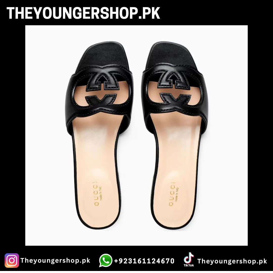 THEYOUNGERSHOP INTERLOCKING G CUT-OUT SLIDE SANDAL - BLACK