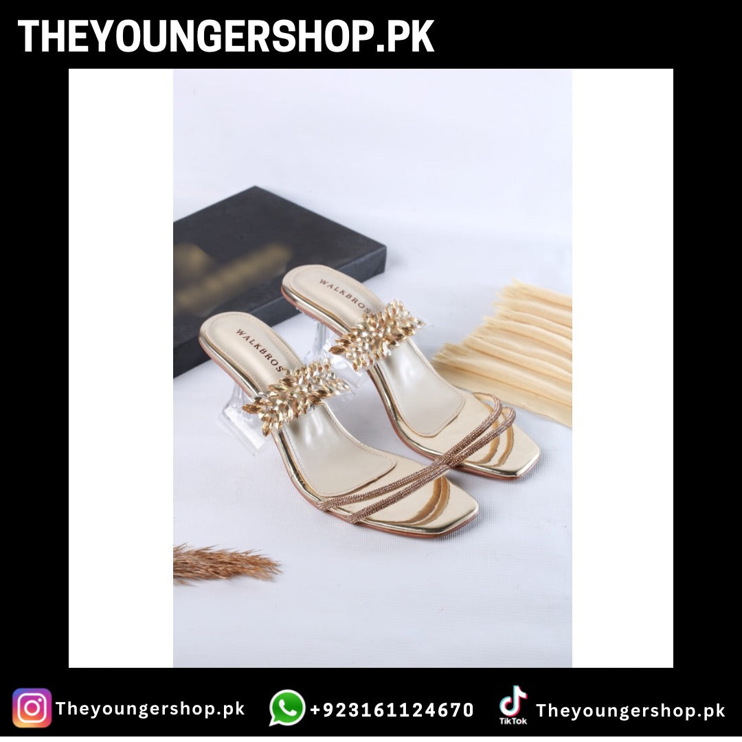 THEYOUNGERSHOP CRYSTAL FLOWER HEELS - Golden