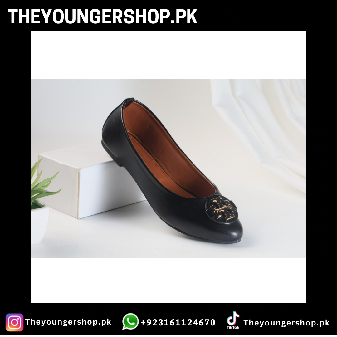 TORY BURCH CLAIRE BALLET FLAT PUMPS - BLACK - THEYOUNGERSHOP.PK