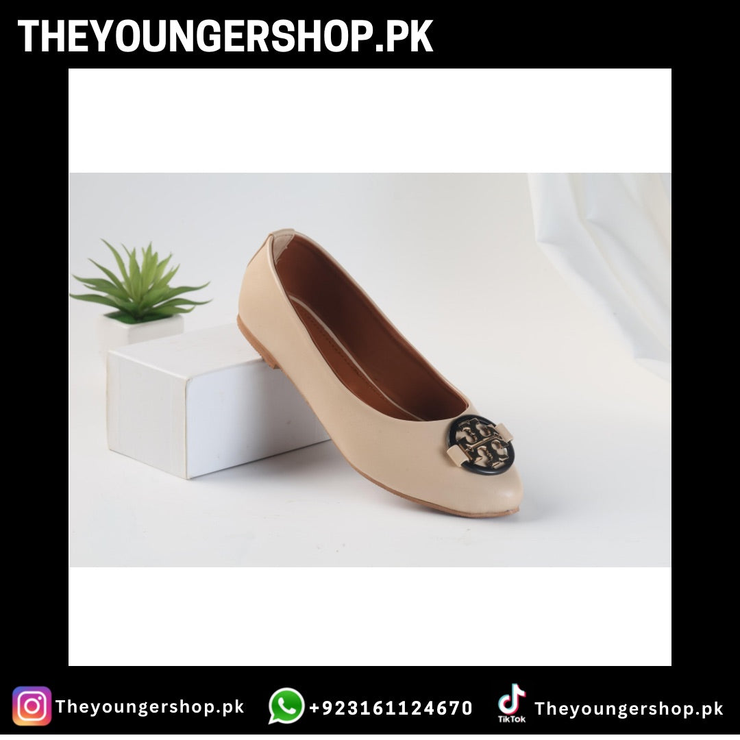 TORY BURCH CLAIRE BALLET FLAT PUMPS - BEIGE - THEYOUNGERSHOP.PK