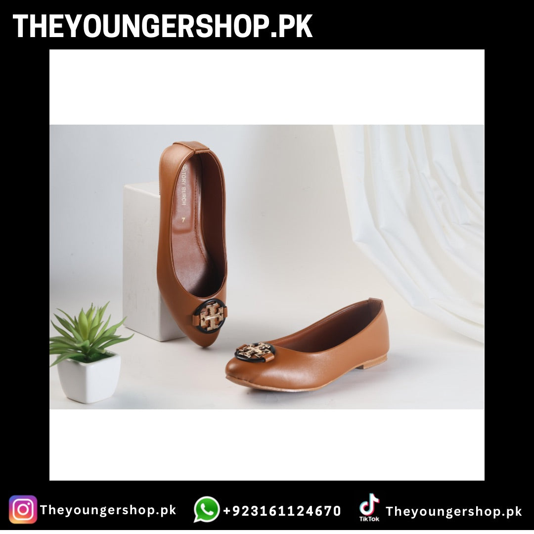 TORY BURCH CLAIRE BALLET FLAT PUMPS - BROWN - THEYOUNGERSHOP.PK