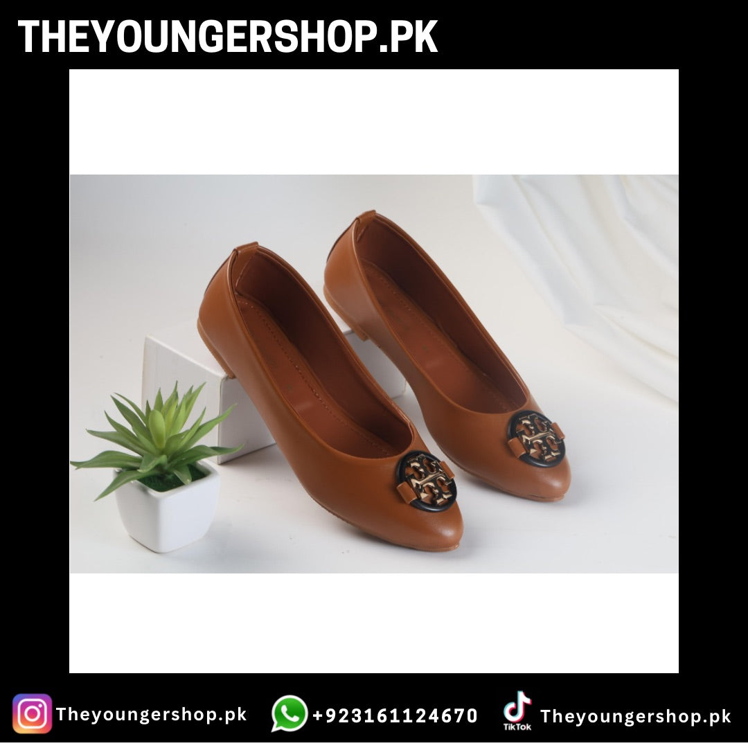 TORY BURCH CLAIRE BALLET FLAT PUMPS - BROWN - THEYOUNGERSHOP.PK