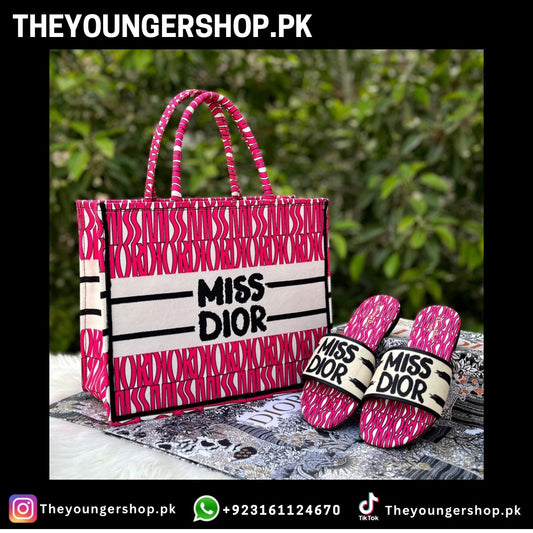 THEYOUNGERSHOP ULTIMATE LUXURY COMBO DEAL : MISS DIOR TOTE BAG & MISS DIOR SLIDES - PINK