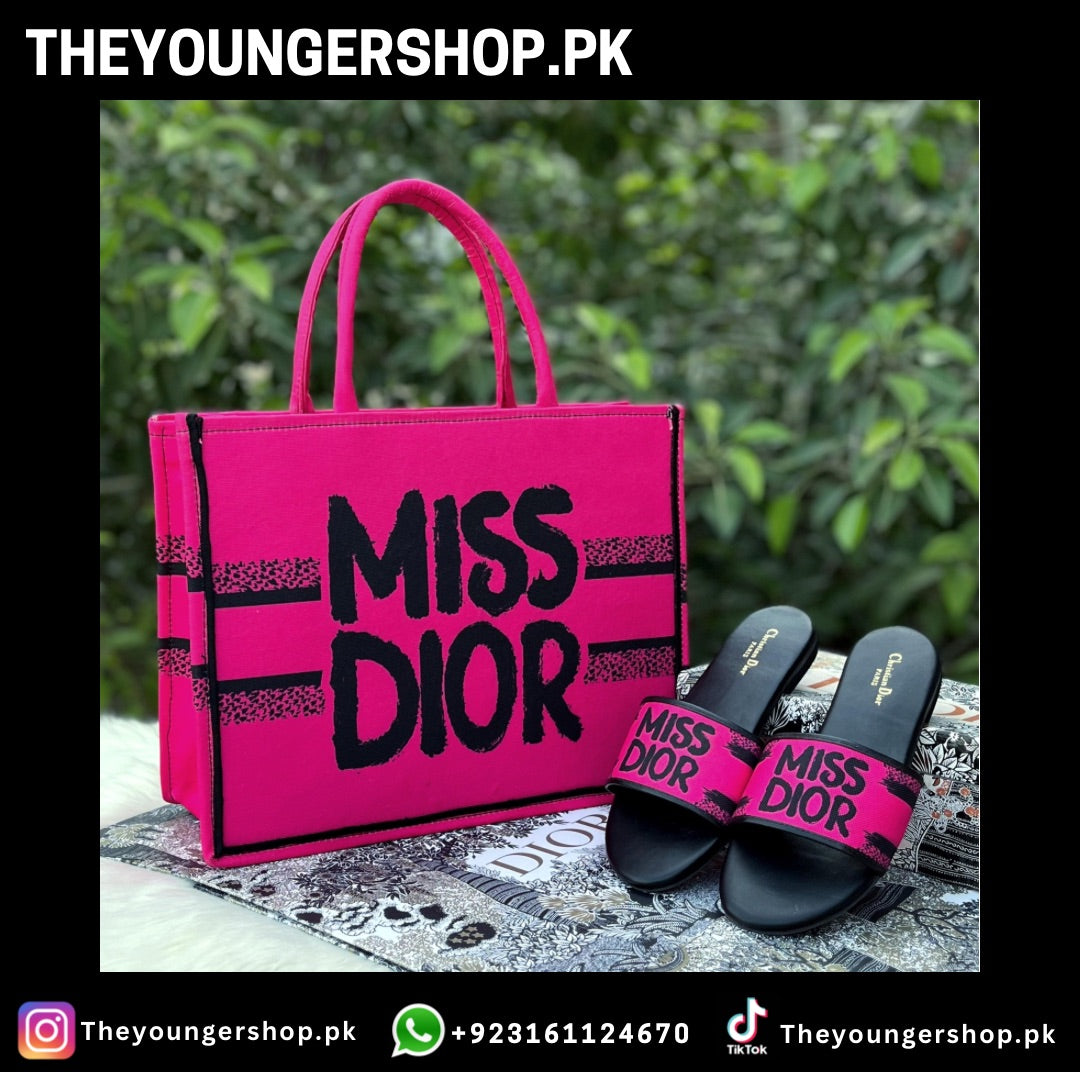 THEYOUNGERSHOP ULTIMATE LUXURY COMBO DEAL : MISS DIOR TOTE BAG & MISS DIOR SLIDES - FULL PINK