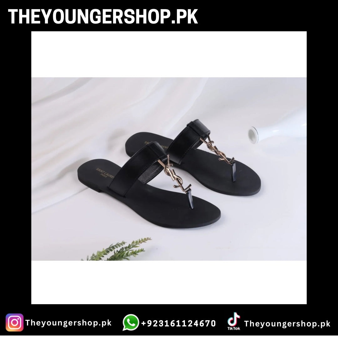 THEYOUNGERSHOP SAINT LAURENT CASSANDRA SLIPPER - BLACK