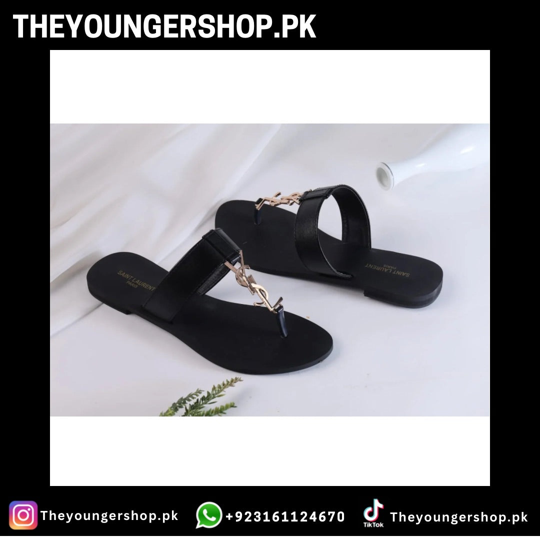 THEYOUNGERSHOP SAINT LAURENT CASSANDRA SLIPPER - BLACK