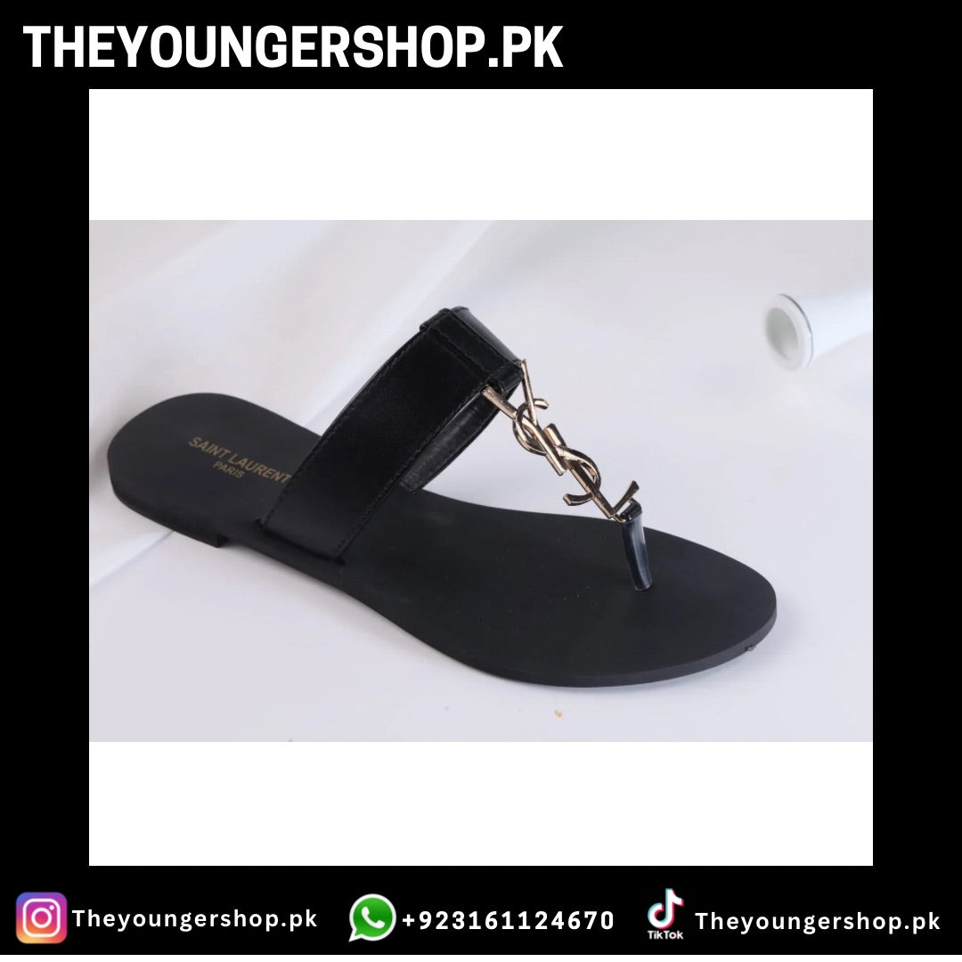 THEYOUNGERSHOP SAINT LAURENT CASSANDRA SLIPPER - BLACK