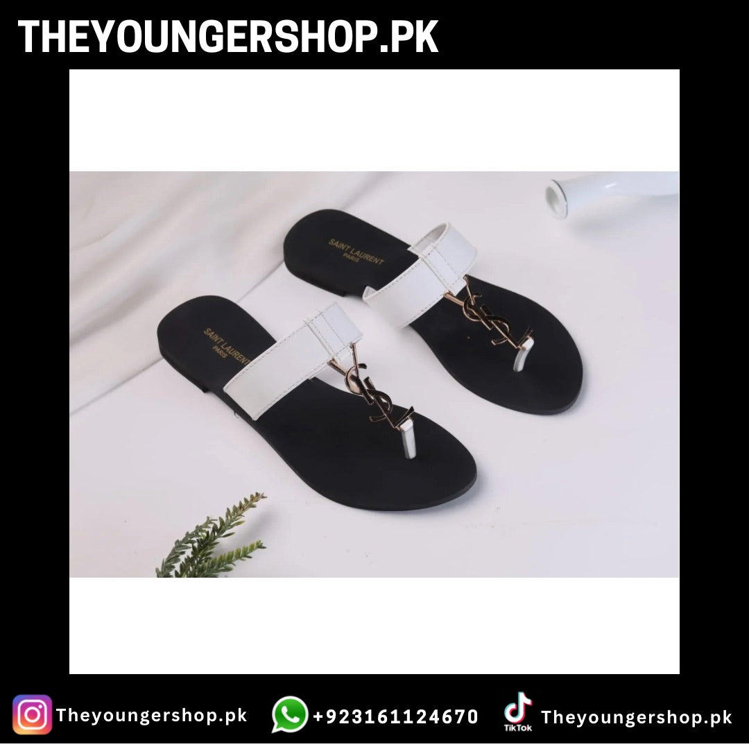 THEYOUNGERSHOP SAINT LAURENT CASSANDRA SLIPPER - WHITE