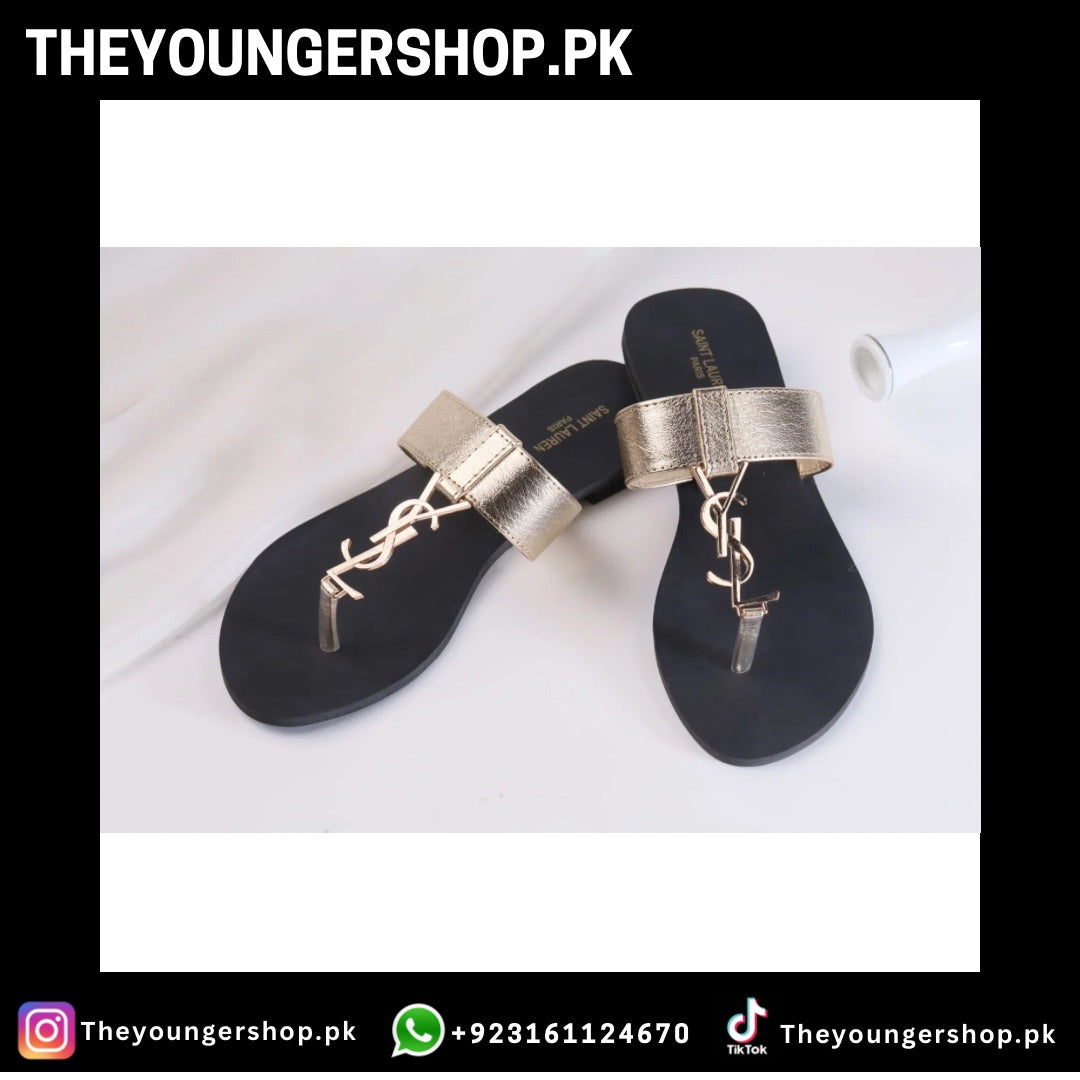 THEYOUNGERSHOP SAINT LAURENT CASSANDRA SLIPPER - GOLDEN