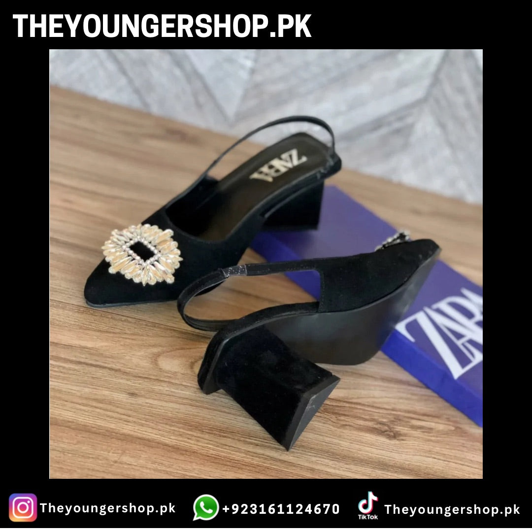 THEYOUNGERSHOP WOMEN'S POINTED TRIANGLE HEELS - BLACK