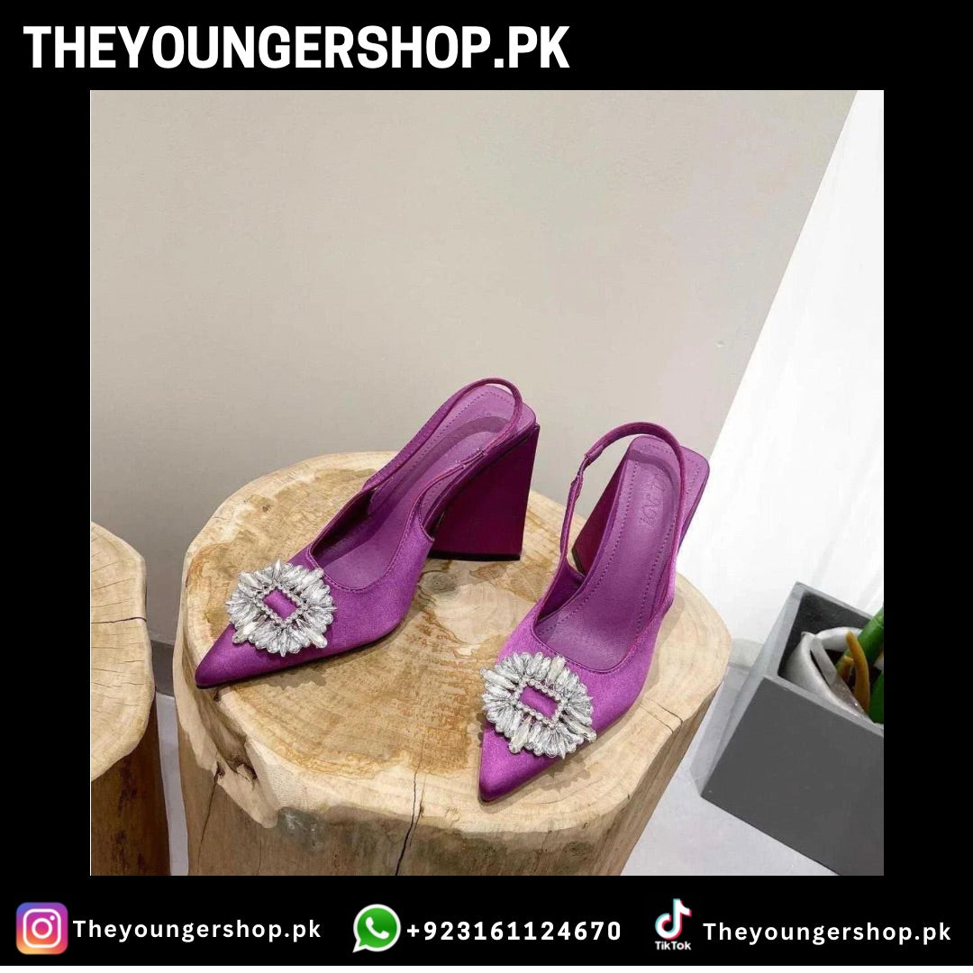 THEYOUNGERSHOP WOMEN'S POINTED TRIANGLE HEELS - PURPLE