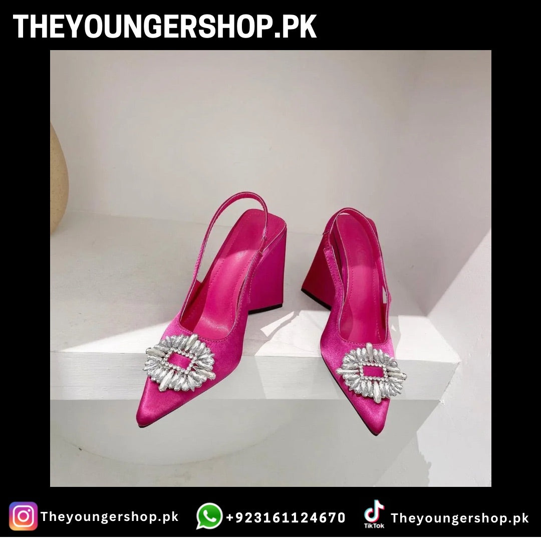 THEYOUNGERSHOP WOMEN'S POINTED TRIANGLE HEELS - PINK