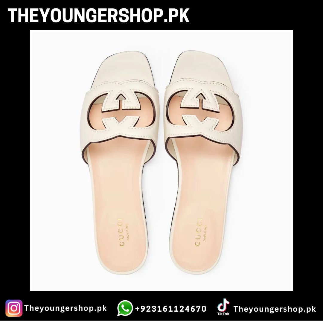 THEYOUNGERSHOP INTERLOCKING G CUT-OUT SLIDE SANDAL - WHITE